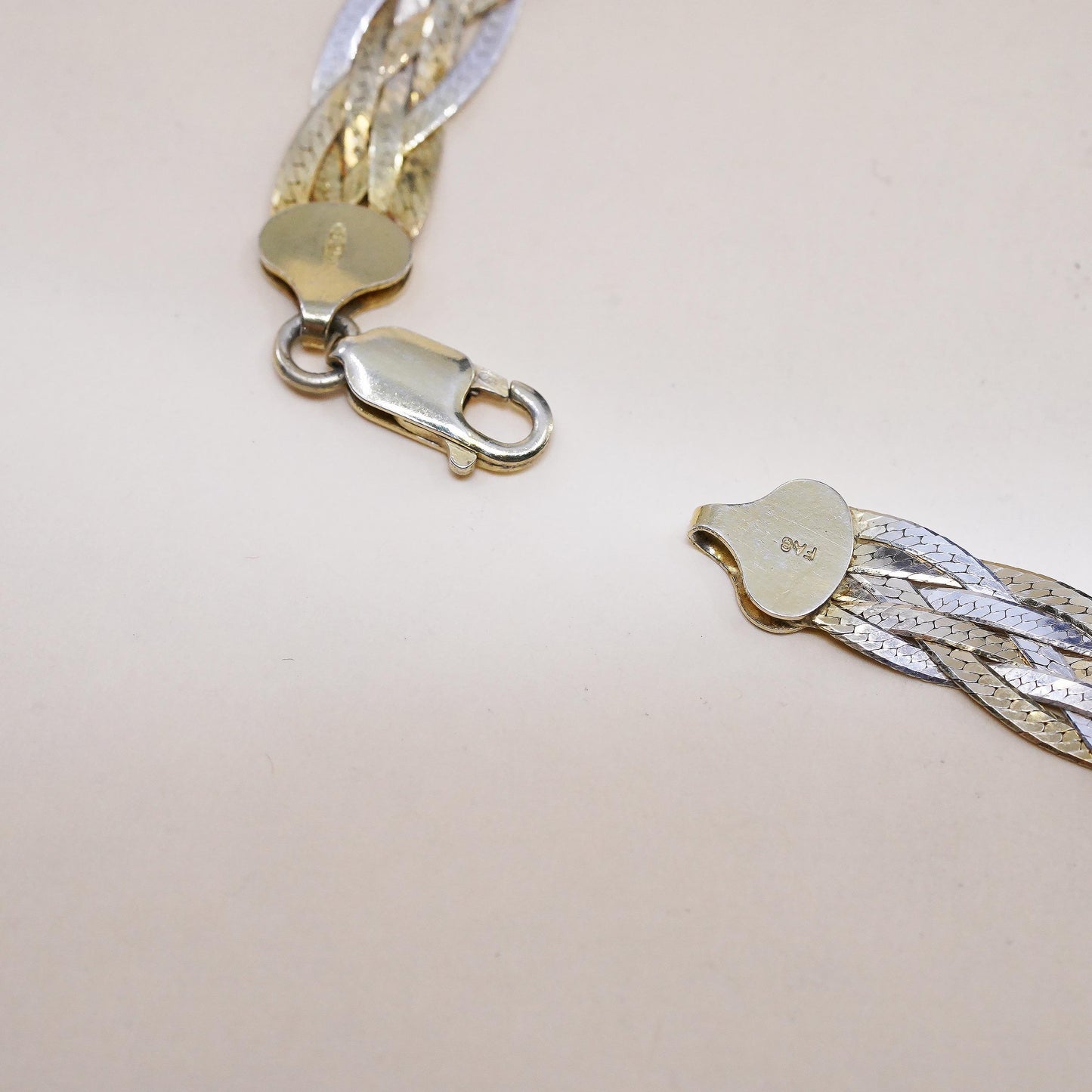 18", VTG vermeil gold sterling silver necklace, 925 braided herringbone chain