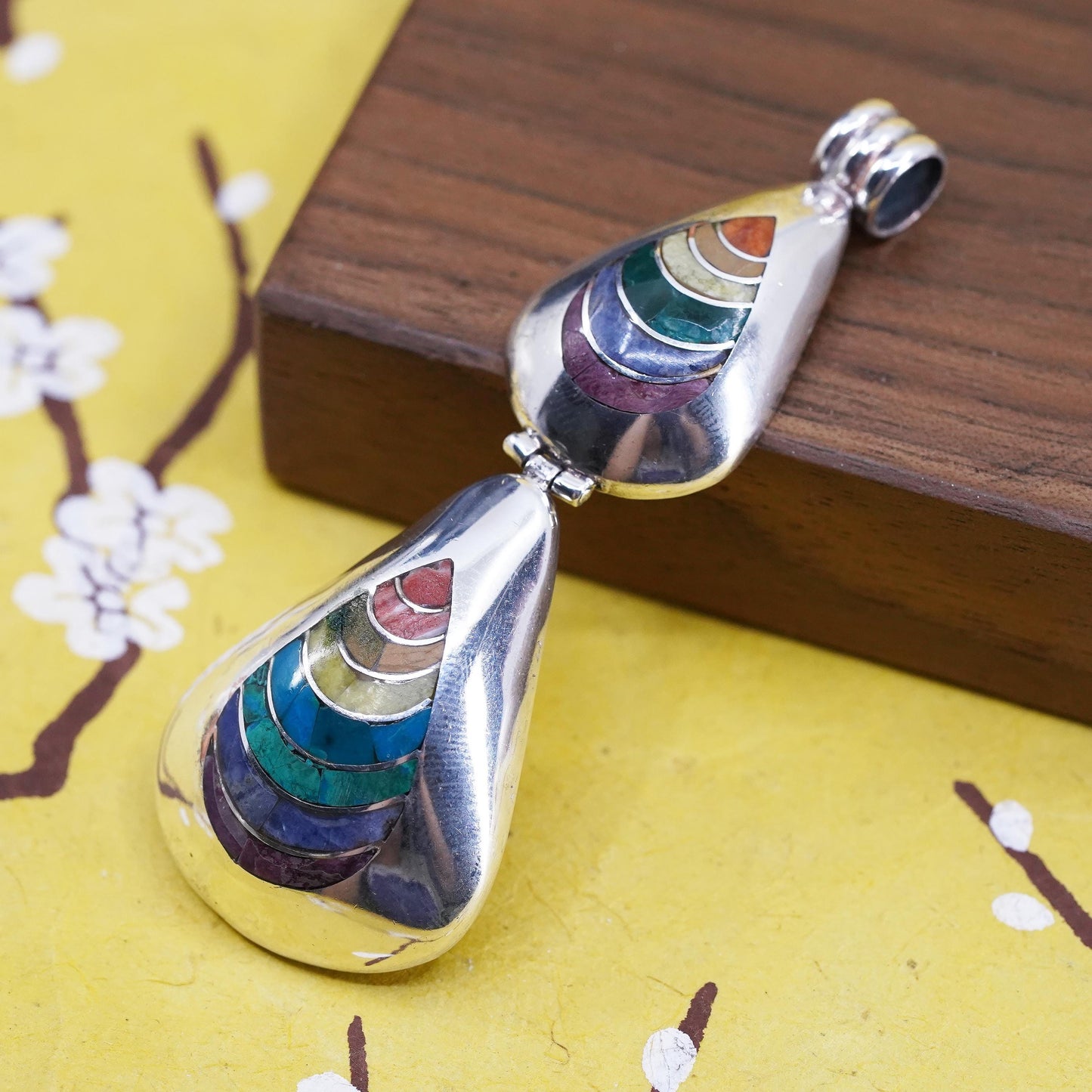 Sterling 950 silver pendant Peruvian Inca silver turquoise, MOP carol