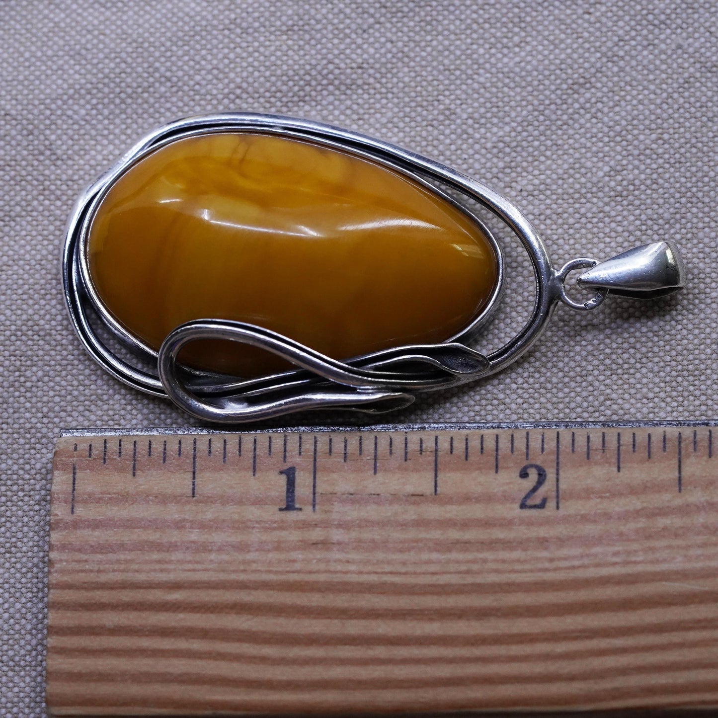Vintage Sterling silver 925 handmade pendant with amber