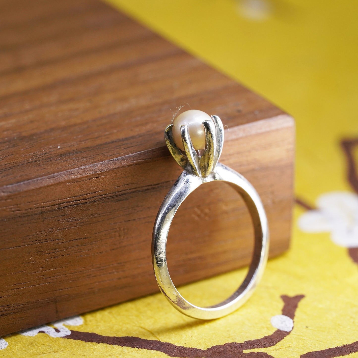 Size 6.5, Sarah Coventry pearl Ring, sterling silver 925 Jewelry, Mid Century
