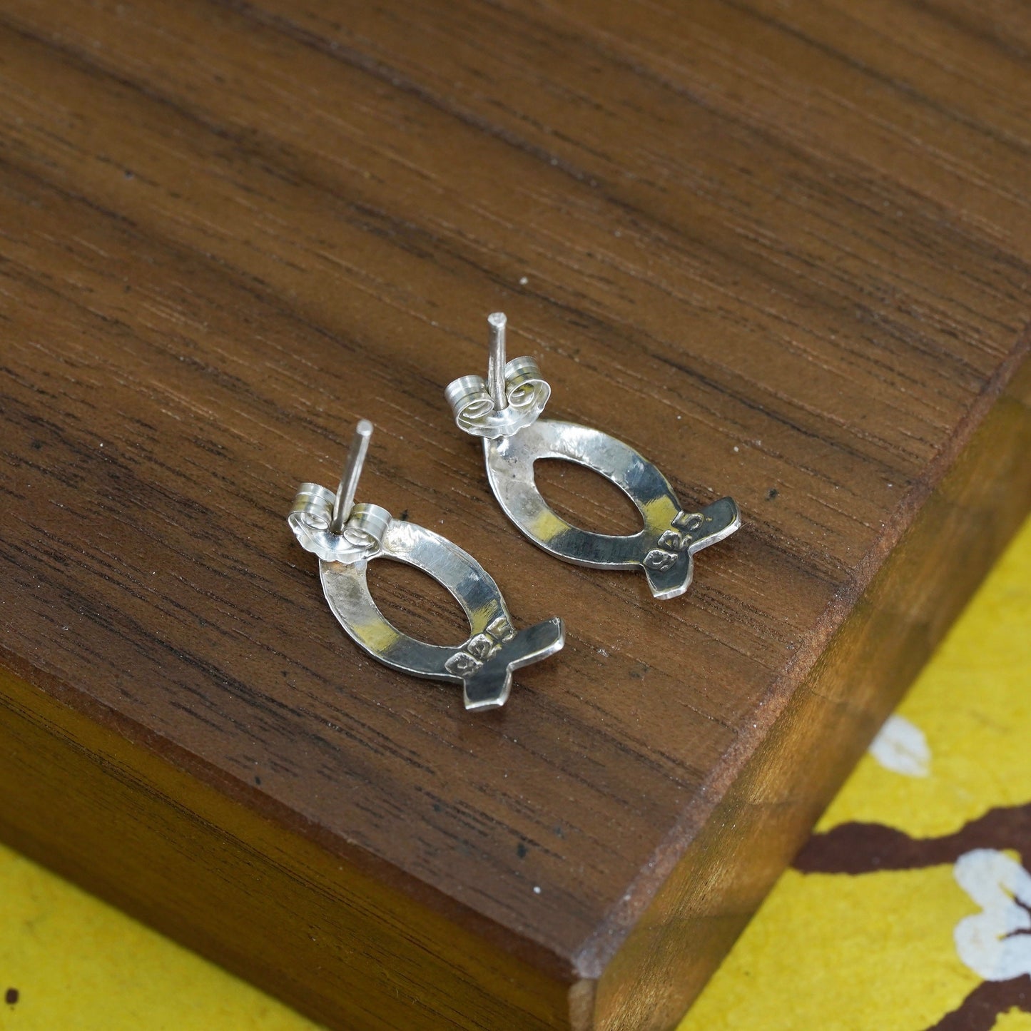 Vintage Sterling silver handmade fish studs, 925 earrings