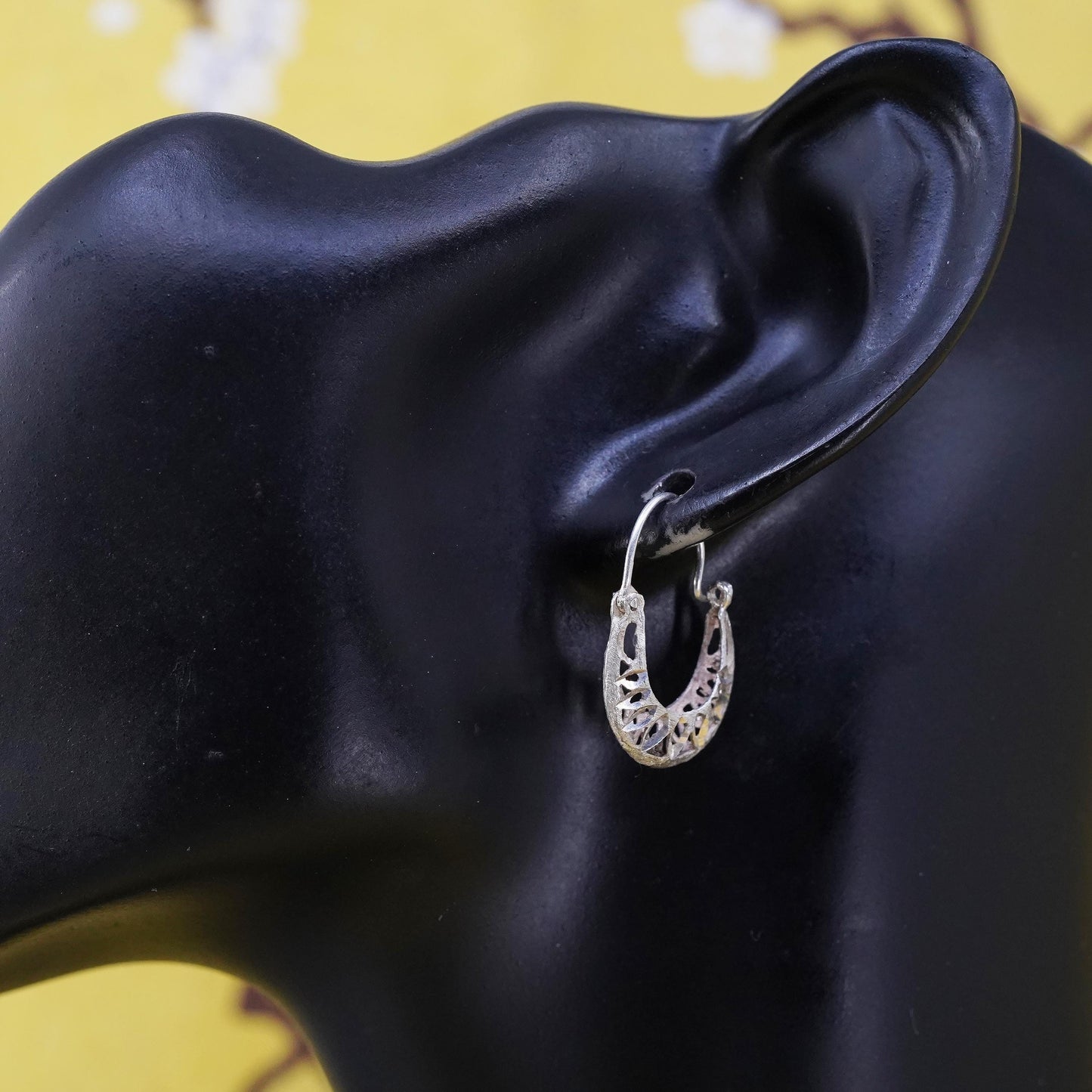 1”, vintage Sterling silver filigree hoop earrings, 925 handmade huggie