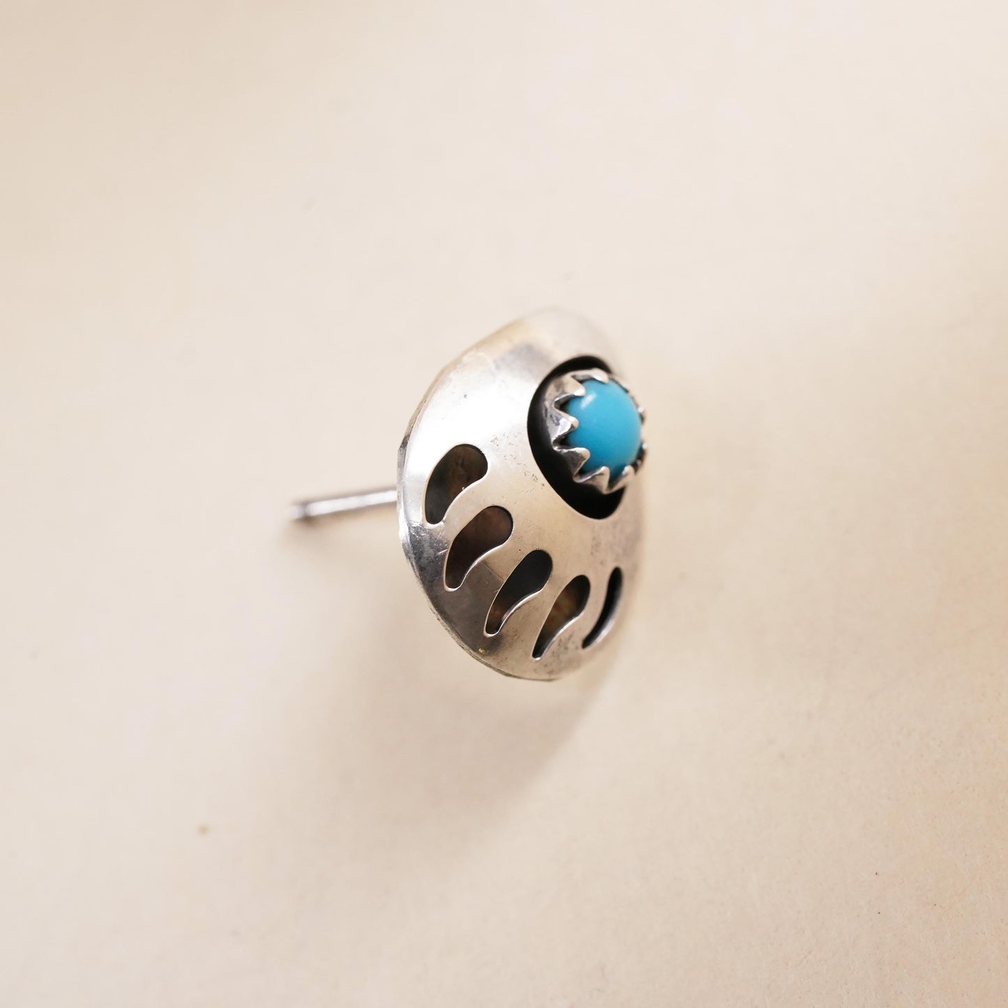 southwestern Sterling 925 silver bear paw stud with turquoise, single earring