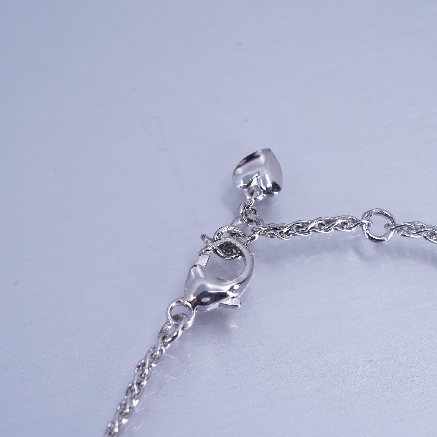 6.5+1”, vintage Sterling 925 silver bracelet, wheat chain with cluster diamonds
