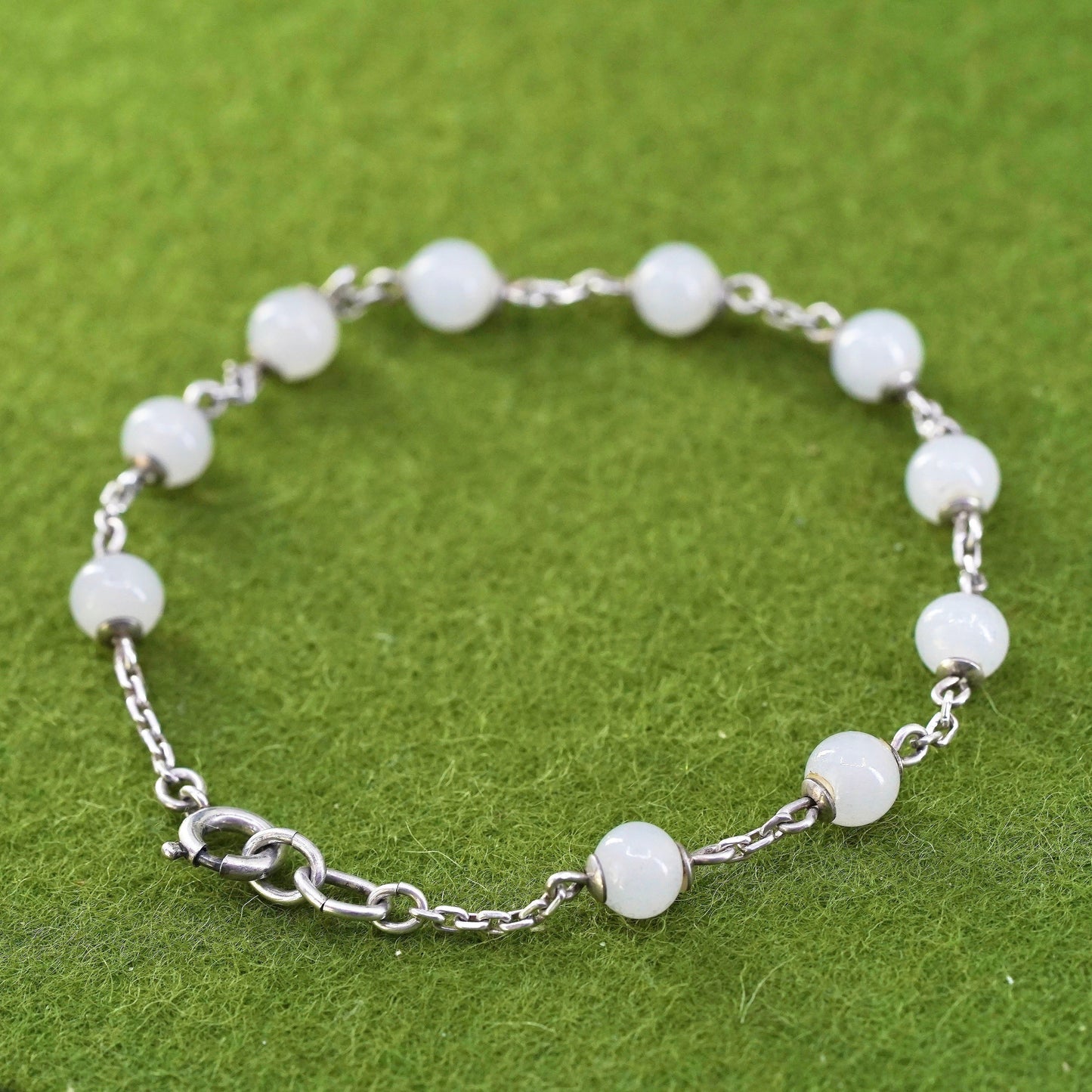 7.25”, vintage sterling 925 silver handmade bracelet with crystal beads