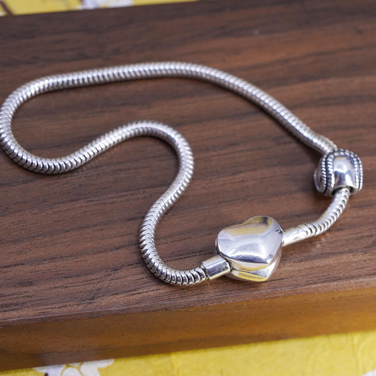 6.25", Italian sterling silver bracelet, 925 snake chain baseball charm heart