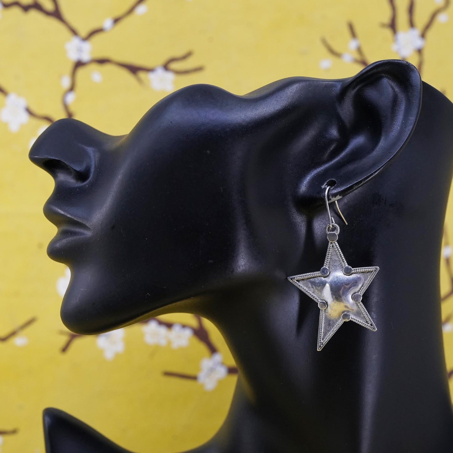 Vintage sterling silver handmade earrings, 925 moon and star drops