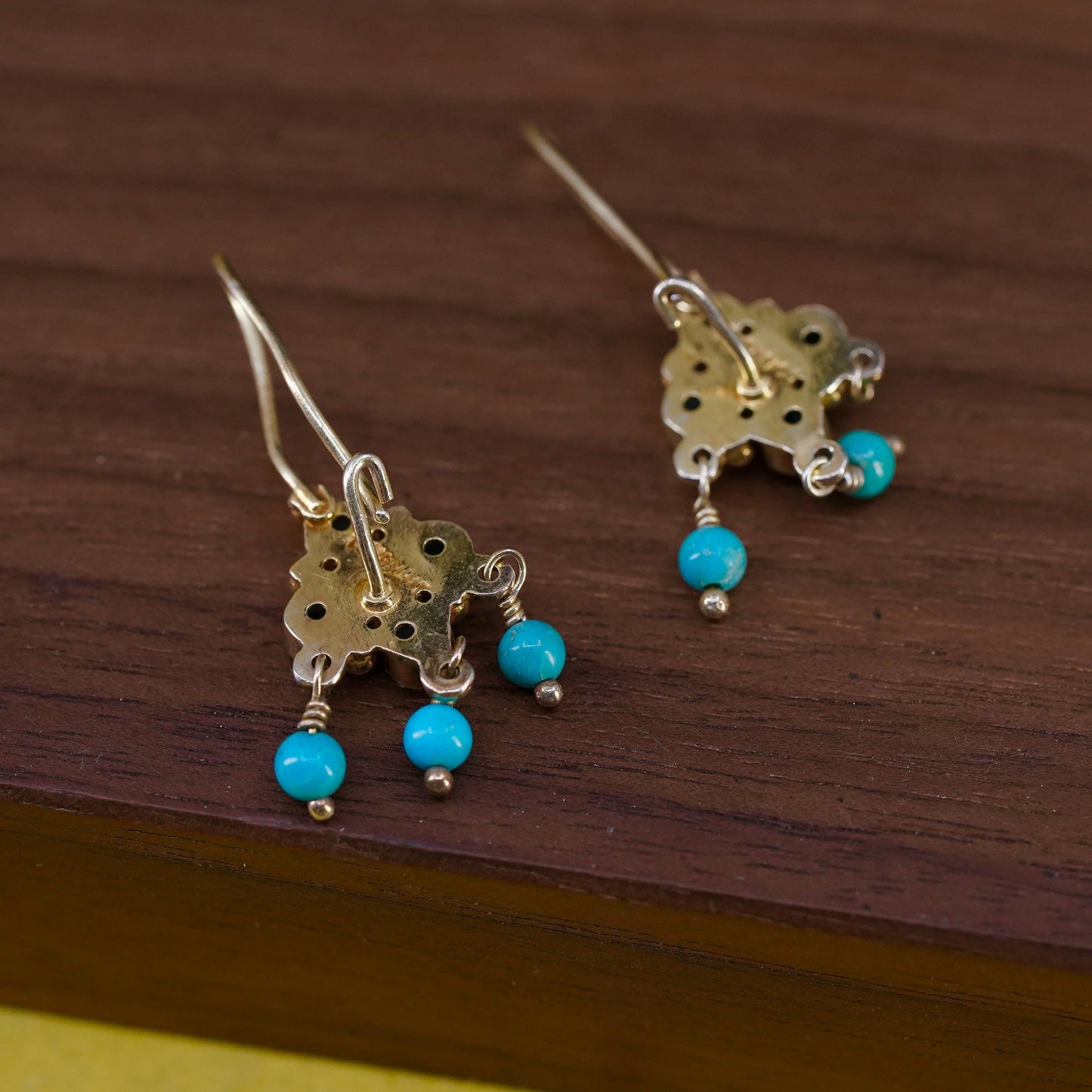 Southwestern gold plated Sterling 925 silver handmade earrings turquoise beads