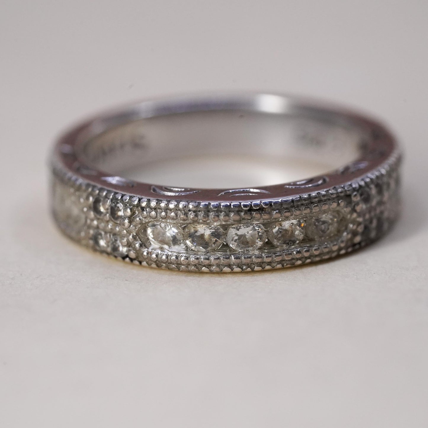 Size 5, Vintage Stauer Sterling Silver 925 Anniversary Band Ring with cz