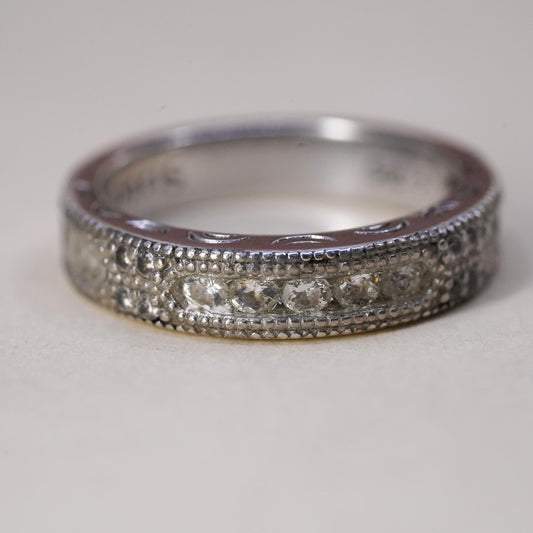 Size 5, Vintage Stauer Sterling Silver 925 Anniversary Band Ring with cz