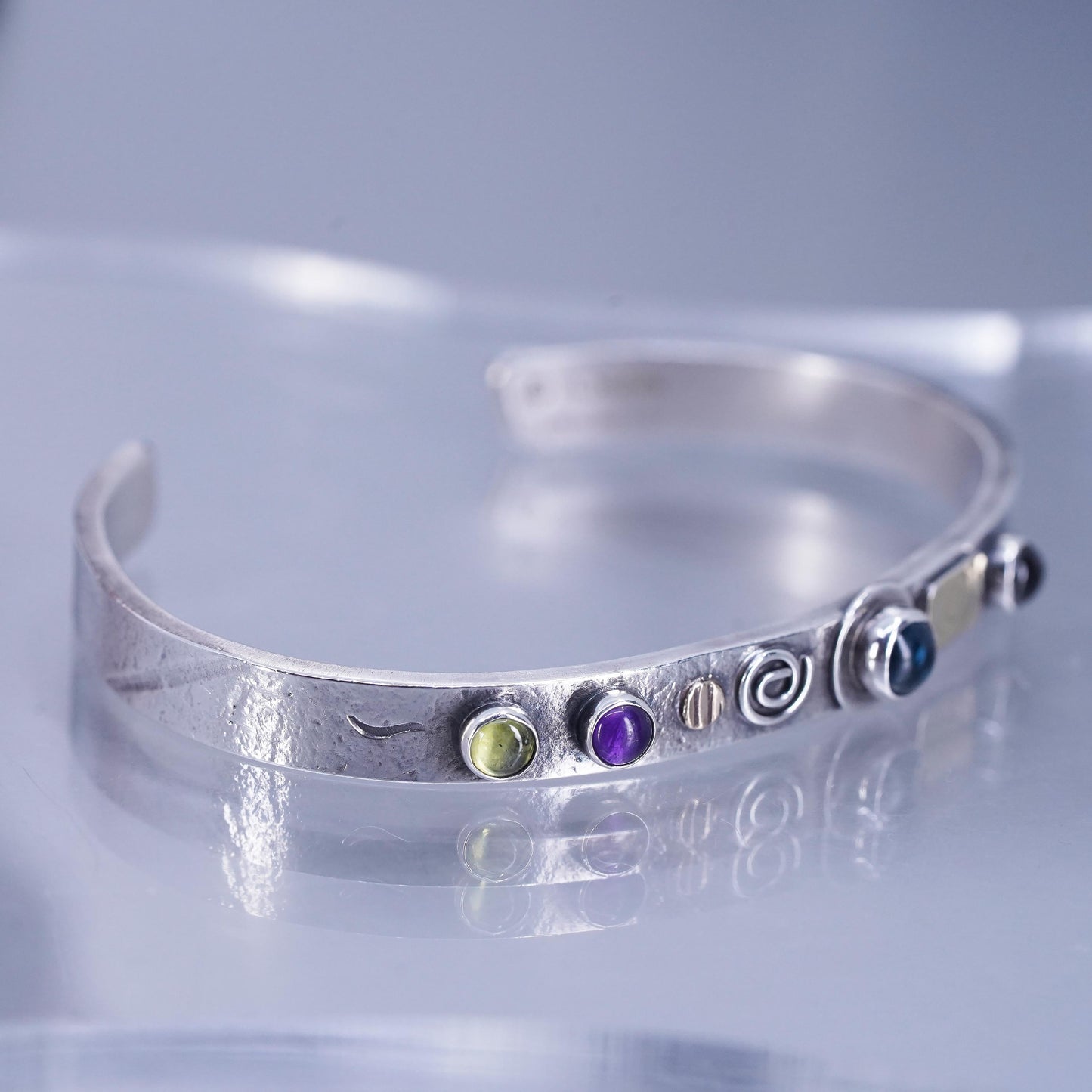 6.5”, Lucinda Moran Sterling Sterling 925 Gold Protect Gemstone Cuff Bracelet