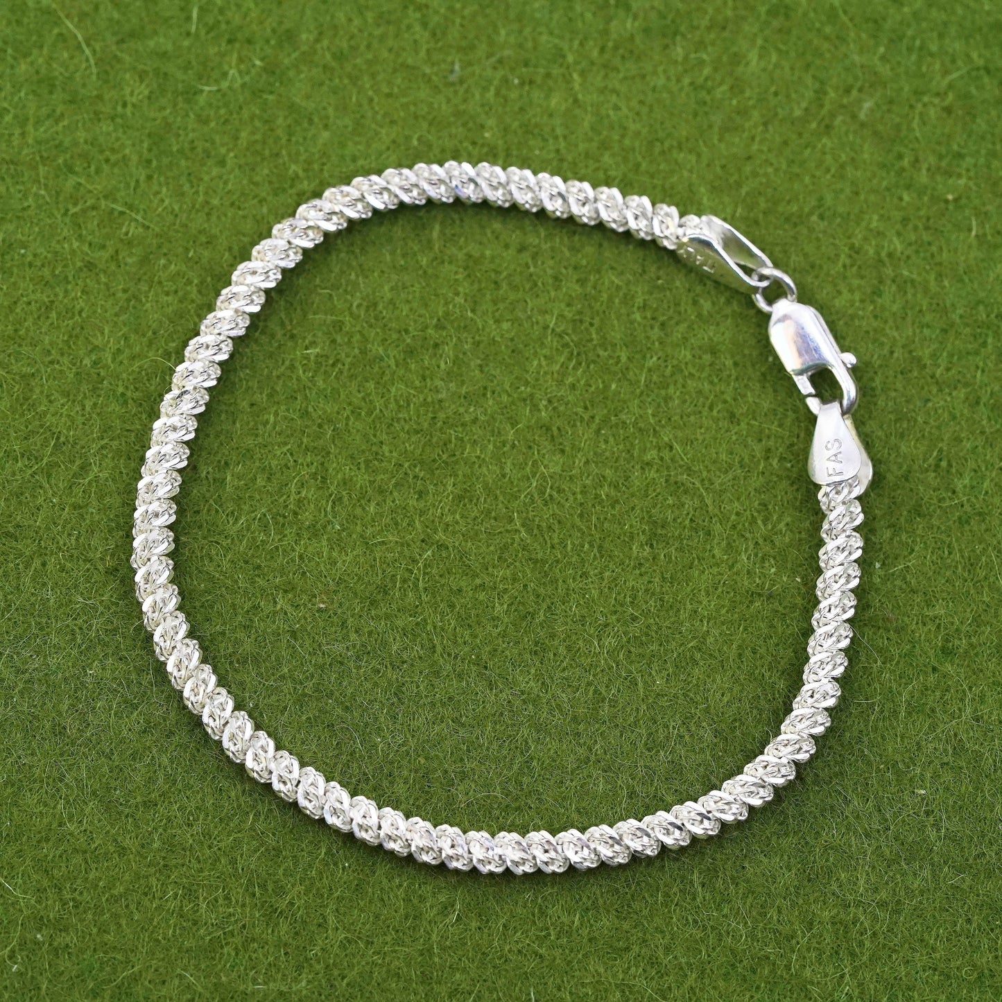 6.75” 4mm, Vintage Italian sterling 925 silver twisted curb chain bracelet