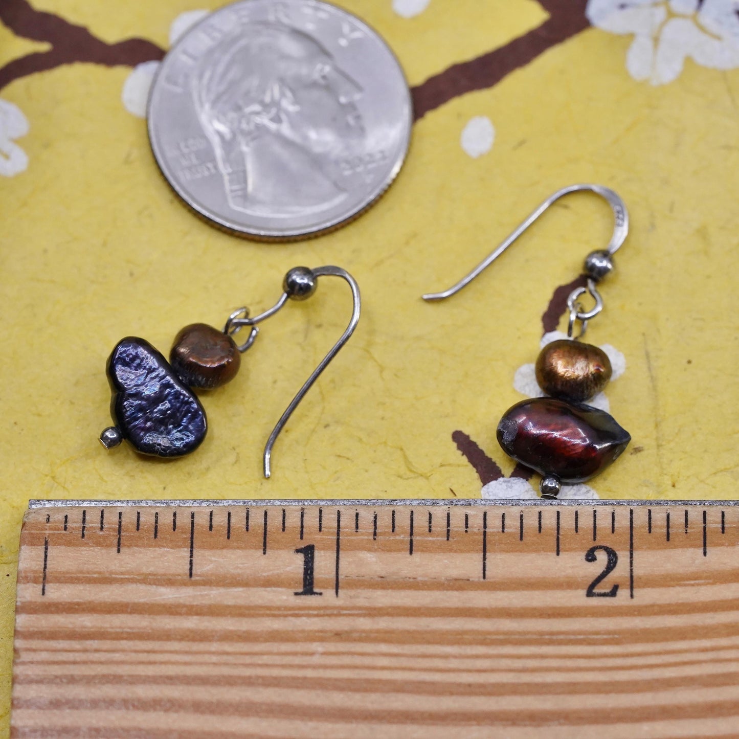 Vintage Sterling 925 silver handmade earrings with black pearl