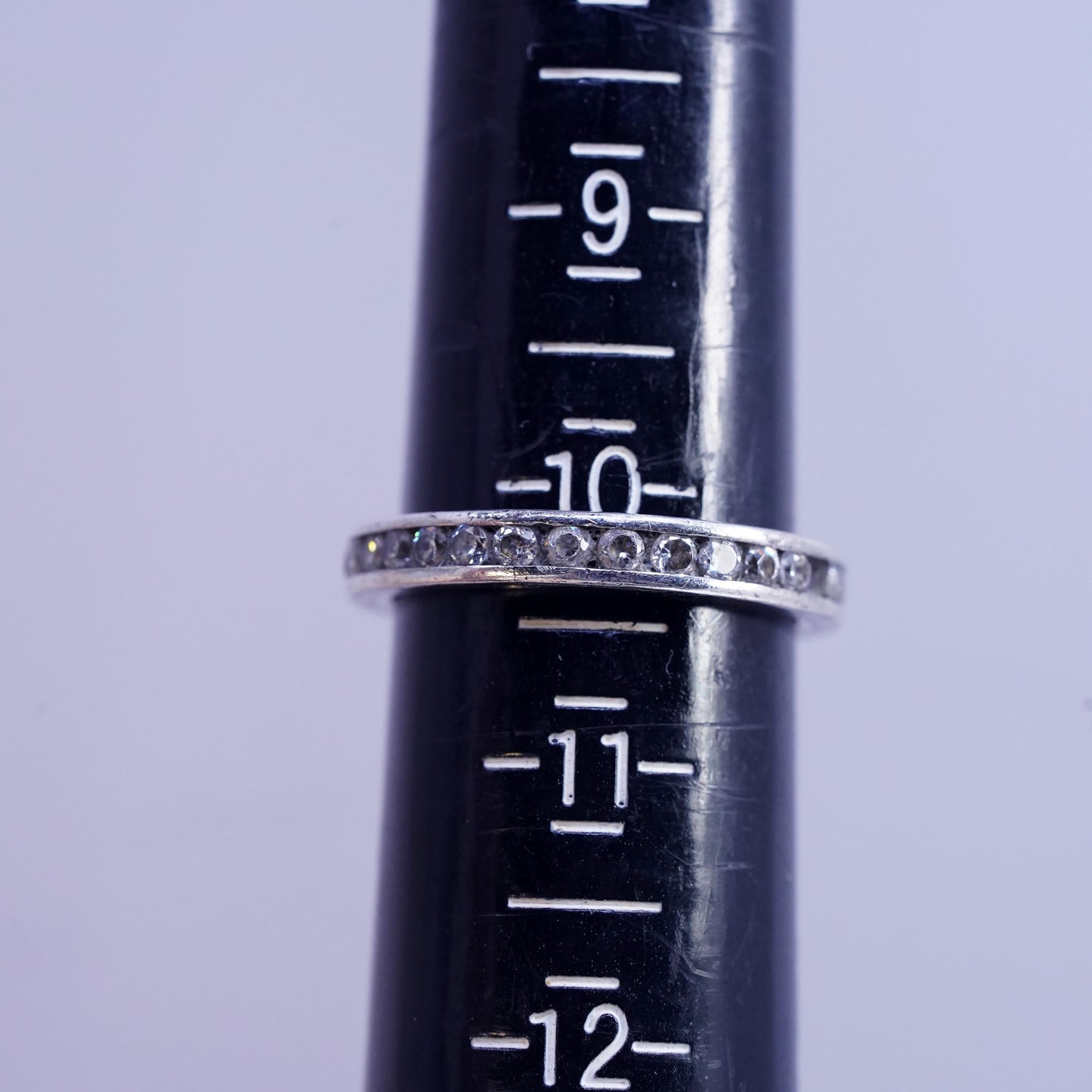 Size 10, vintage sterling silver ring with cluster Cz, statement band
