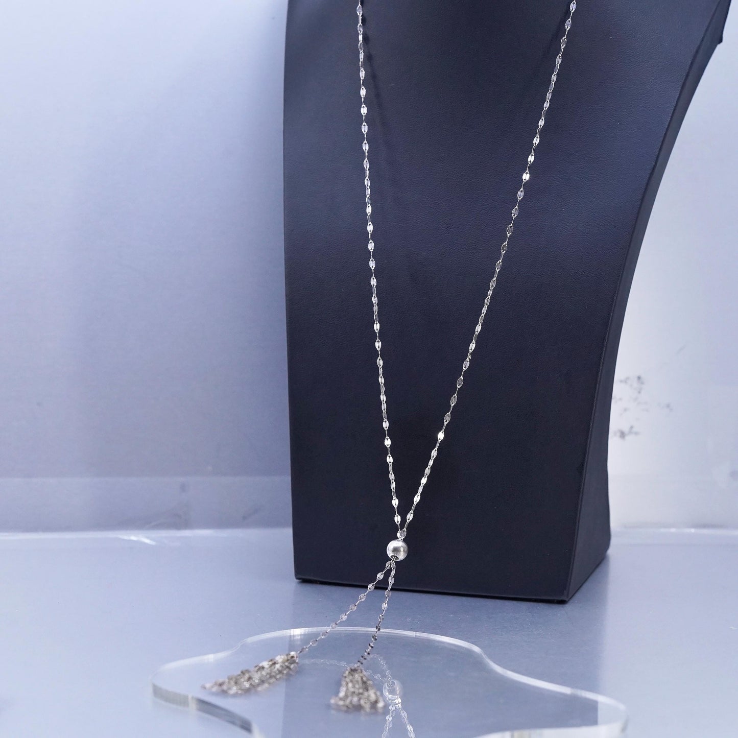 32" adjustable, KA1772 Italian Sterling 925 silver chain necklace fringe drops