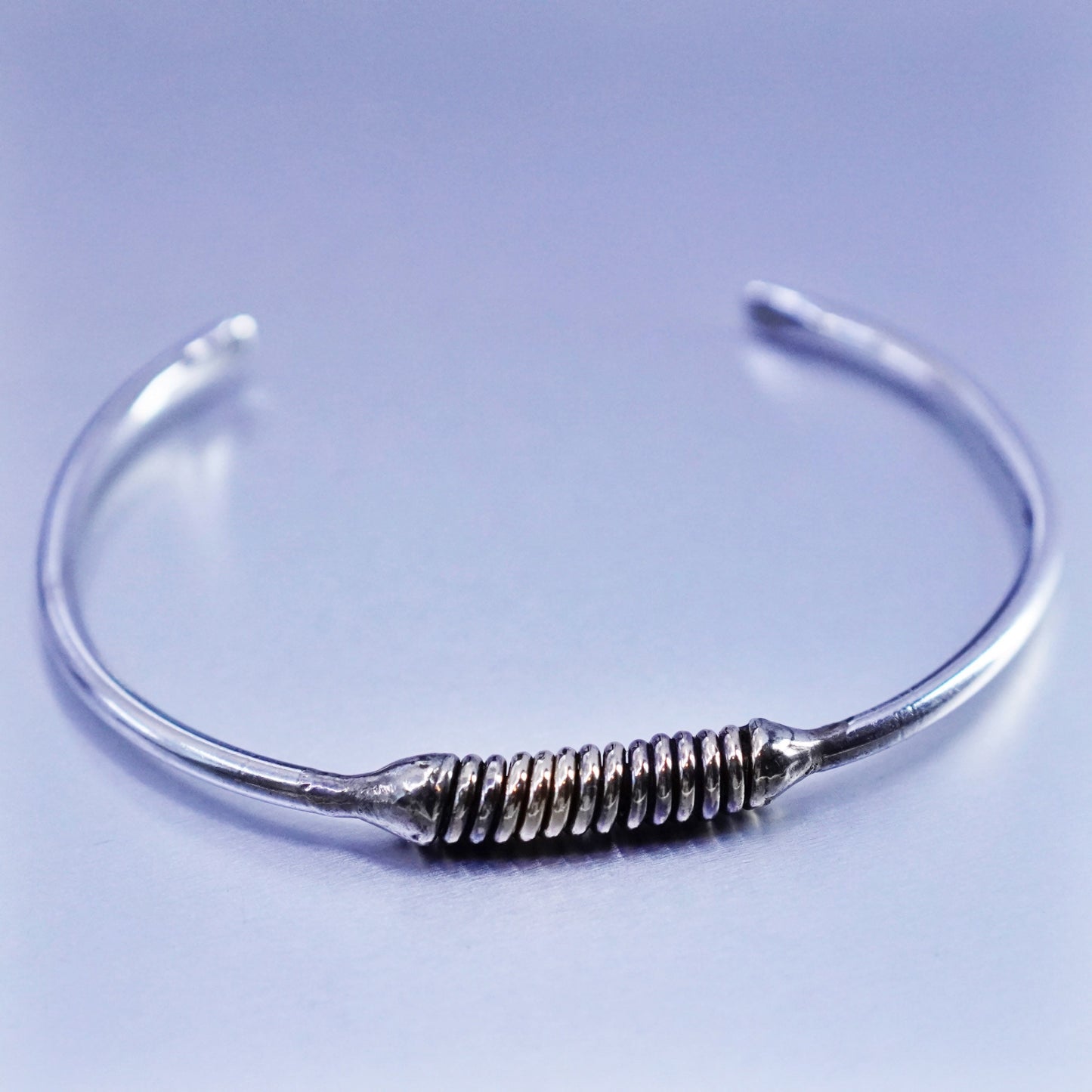 6.25”, vtg Sterling 925 silver handmade bracelet, stackable wired brass cuff