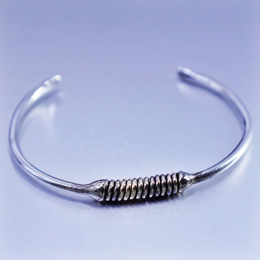 6.25”, vtg Sterling 925 silver handmade bracelet, stackable wired brass cuff