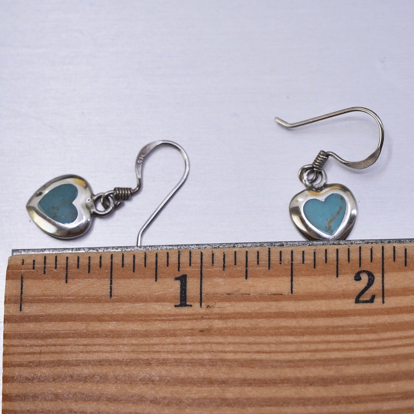 Vintage Sterling silver handmade earrings with heart turquoise inlay