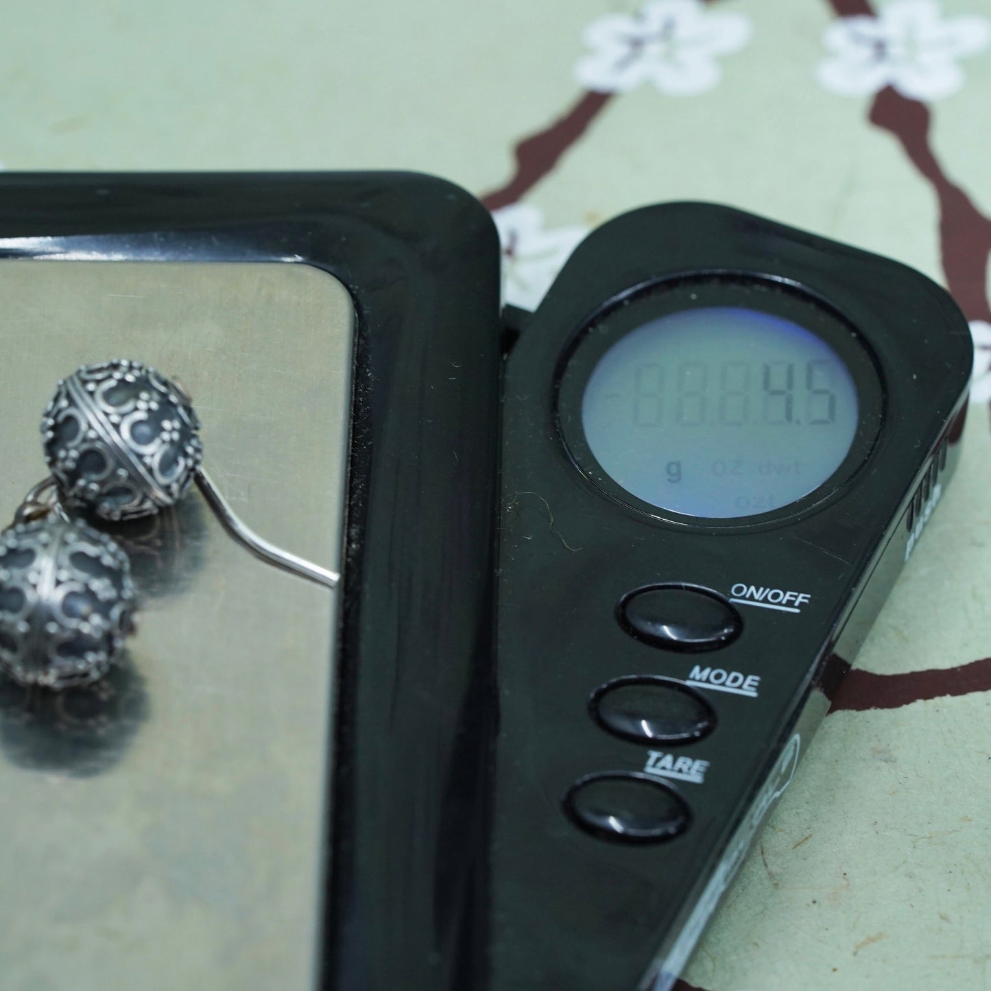 Vintage Sterling silver handmade Bali earrings, 925 swirl patterned bead
