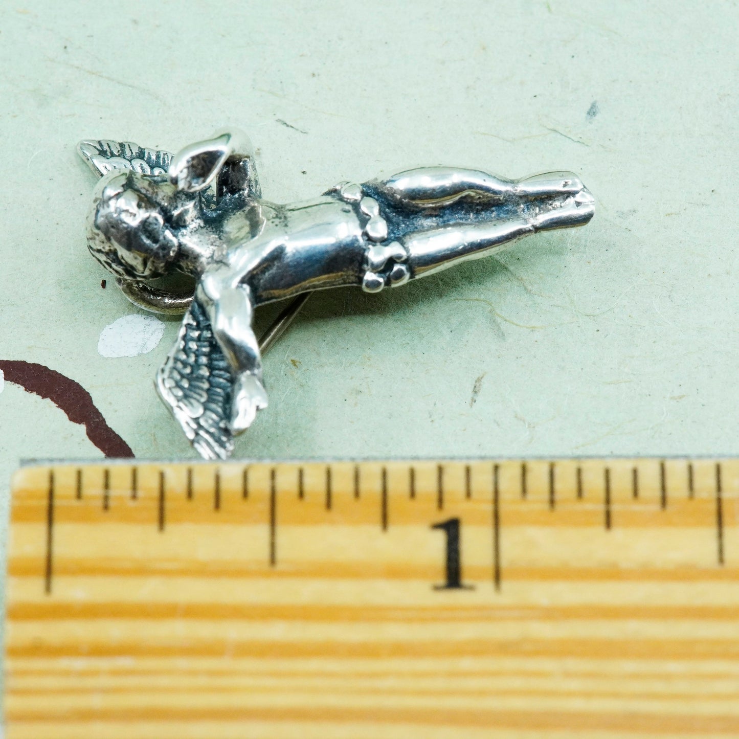 Vintage Sterling silver vintage handmade angel brooch, solid 925 silver pendant
