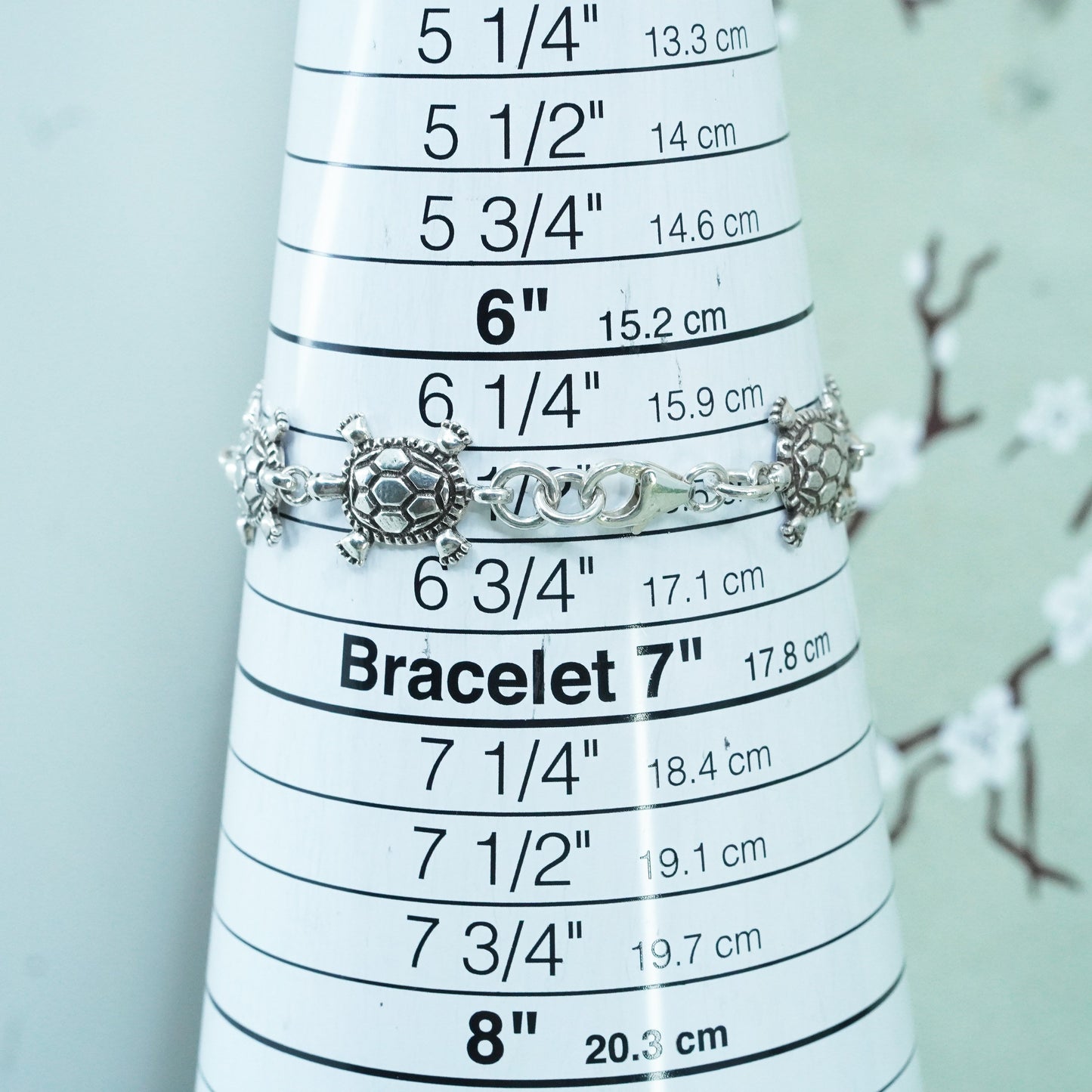 6.5”, Vintage sterling silver handmade bracelet, 925 turtle chain
