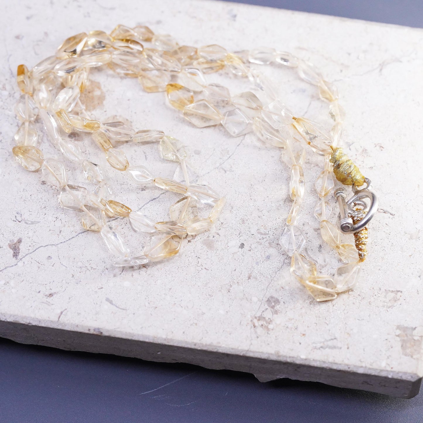 16", Sterling silver 925 necklace w/ double strands citrine beads toggle clasp