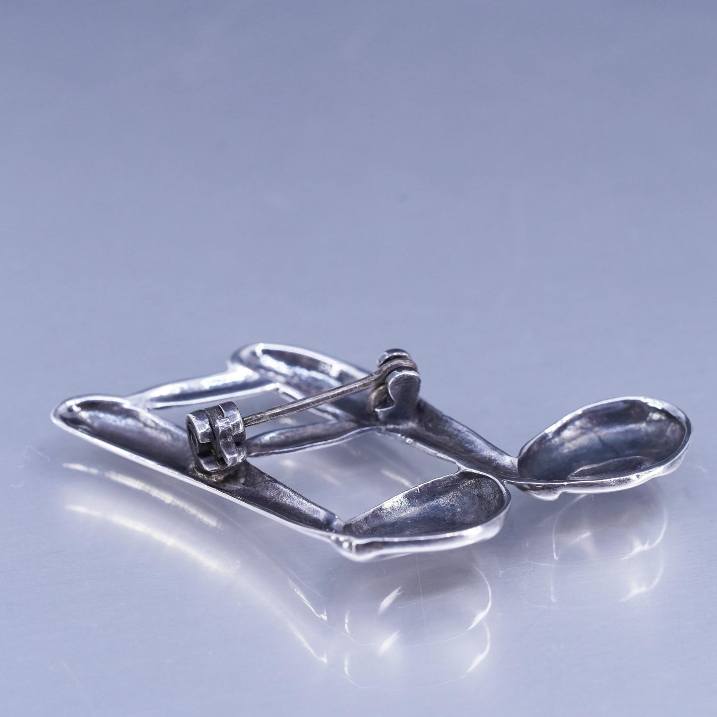 Vintage sterling silver handmade brooch, modern 925 music note symbol pin