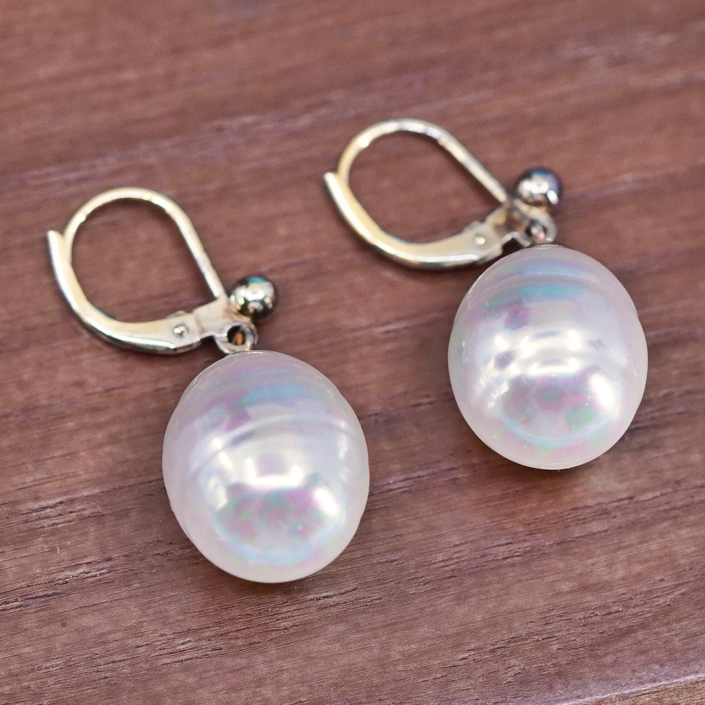 vermeil gold over Sterling silver 925 handmade earrings giant freshwater pearl