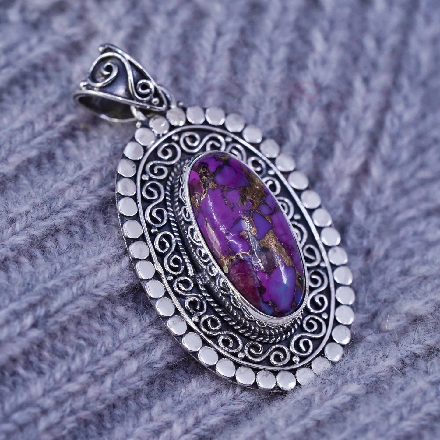 Native American Navajo Sterling 925 silver handmade pendant purple turquoise