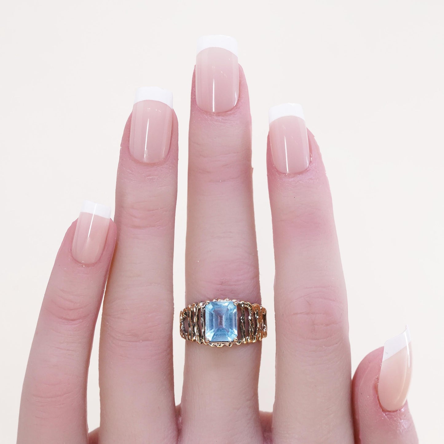 Size 7, vermeil gold over Sterling 925 silver ring with emerald cut topaz