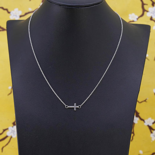 16” 1mm, vintage Sterling silver necklace, 925 circle chain with cross pendant