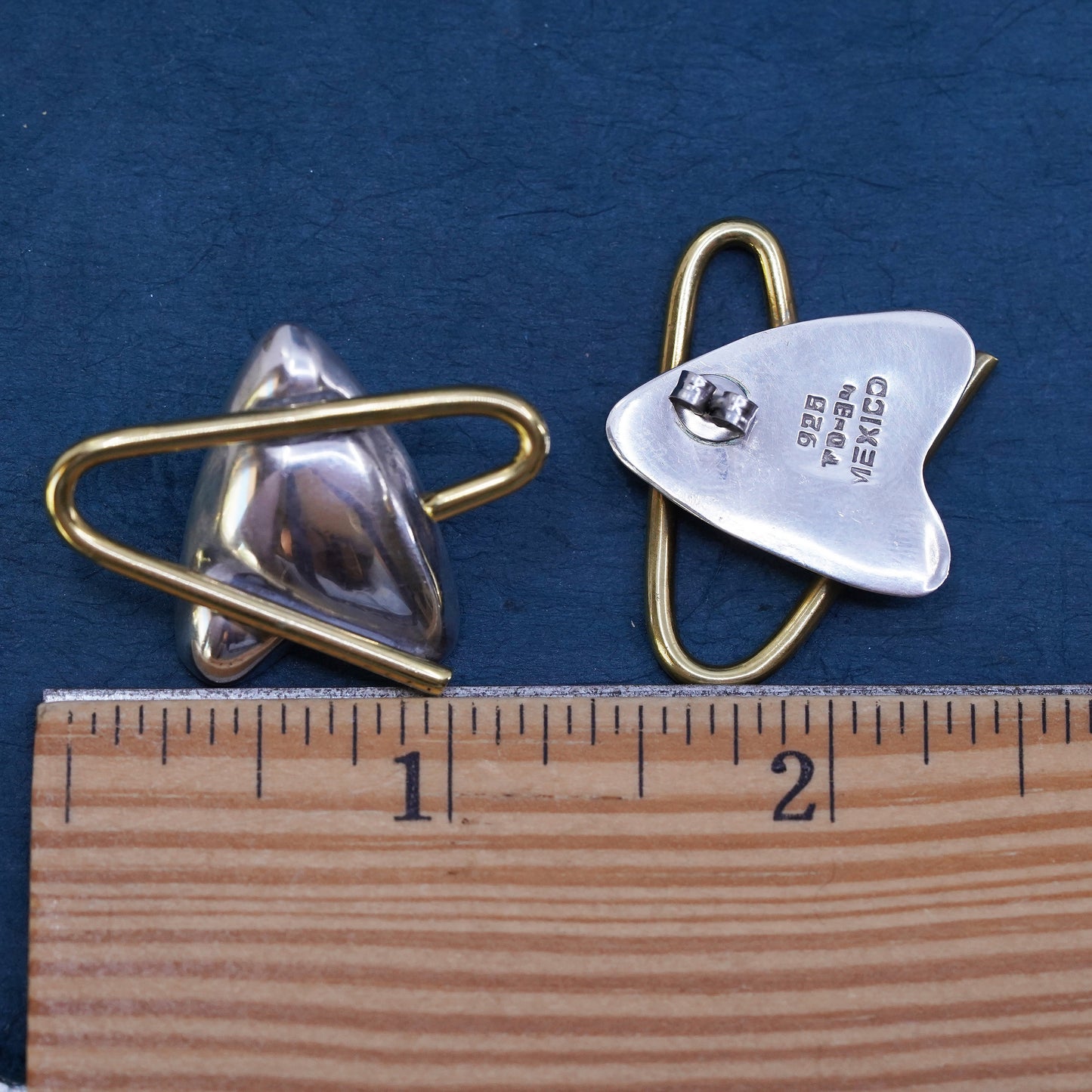 Vintage two tone Sterling silver handmade earrings, 925 studs with cable around