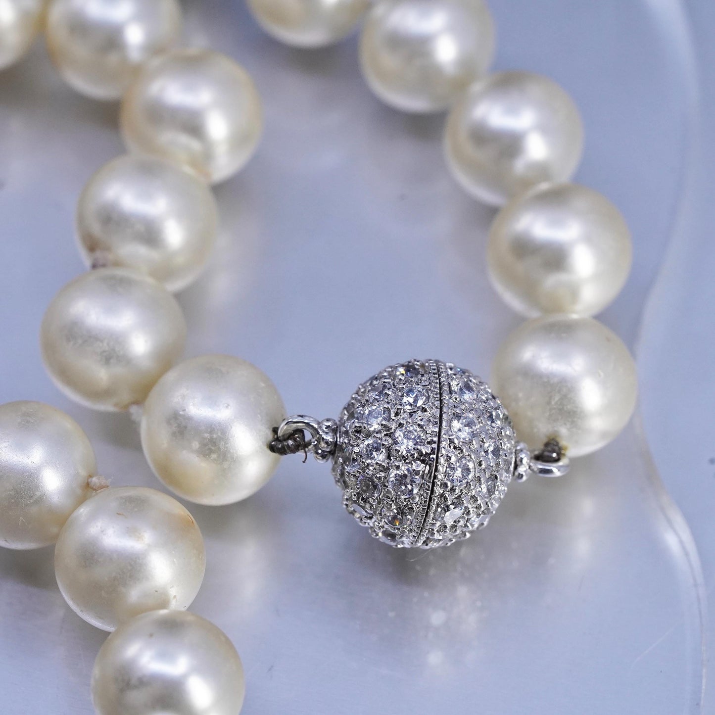 16", CWE Sterling 925 silver necklace pearl beads cluster cz spiral pendant