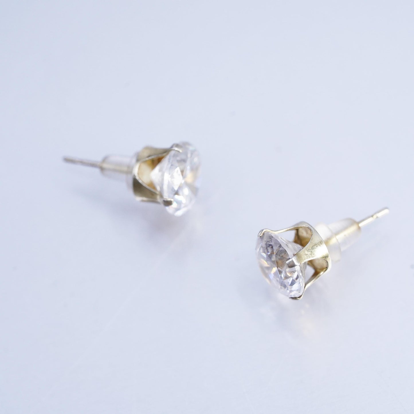 8mm, Vintage Sterling 925 silver earrings, studs with cz inlay