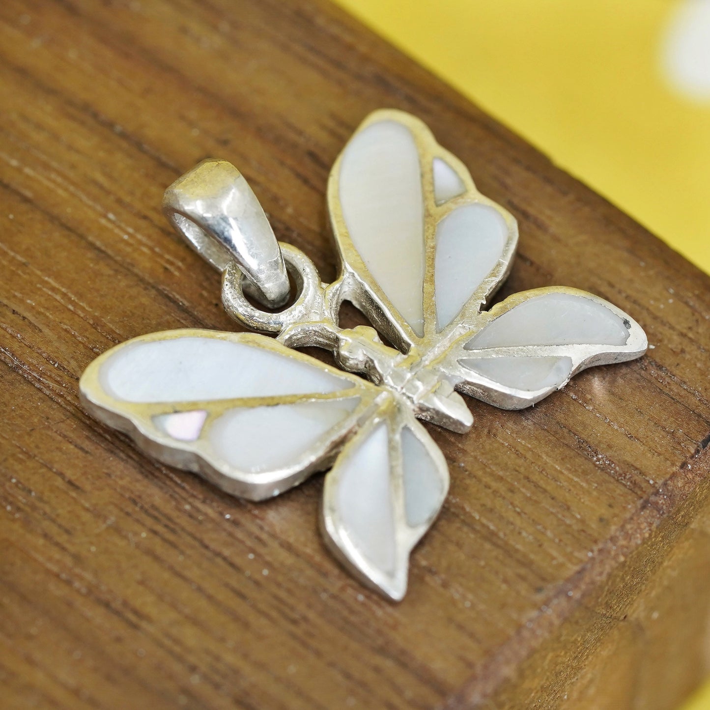 Sterling 925 silver handmade pendant, butterfly with mother of pearl inlay
