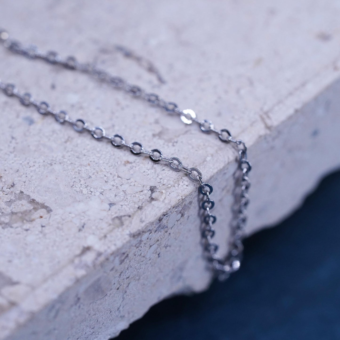 16”, 1mm, vintage Sterling silver handmade necklace, 925 flatten circle chain