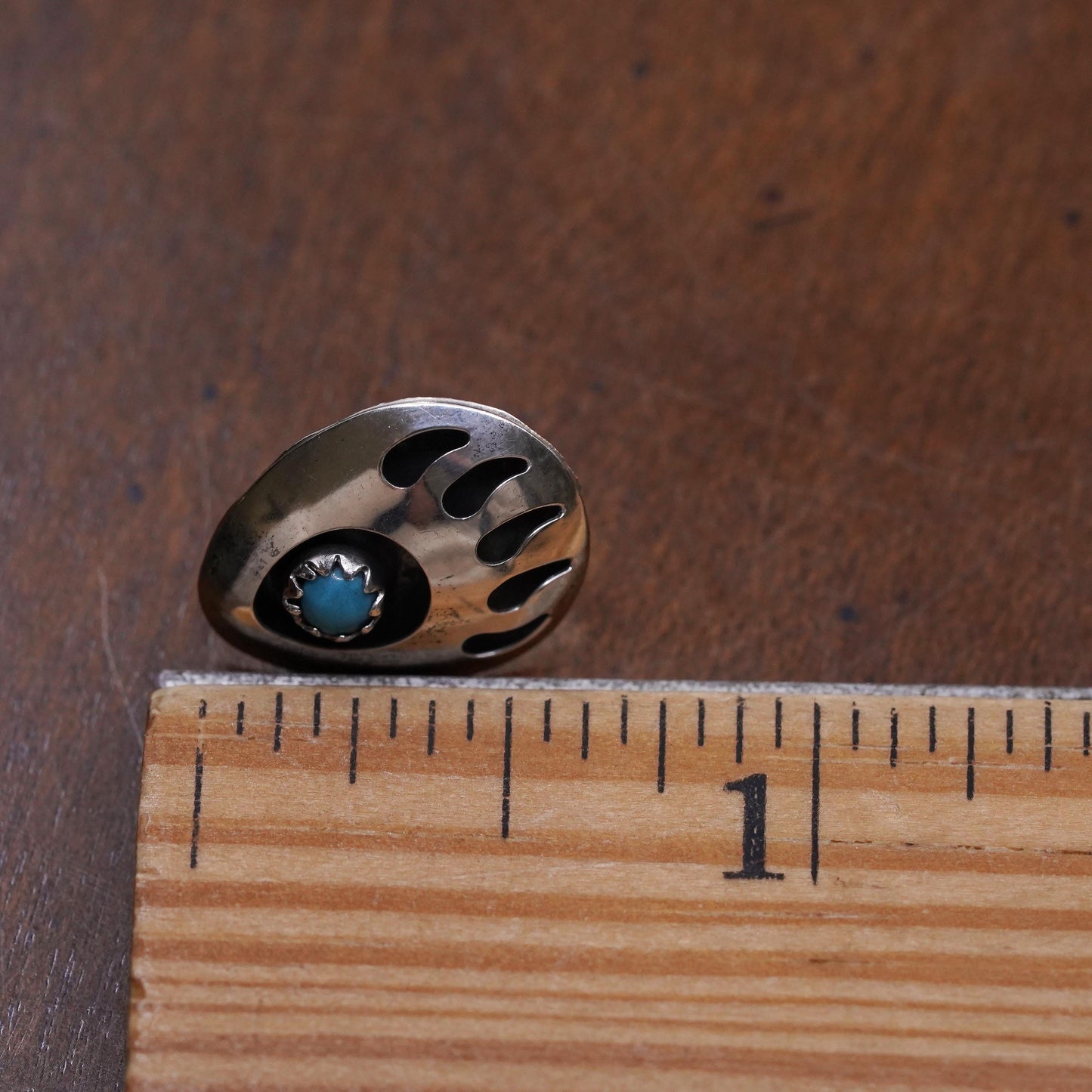 southwestern Sterling 925 silver bear paw stud with turquoise, single earring
