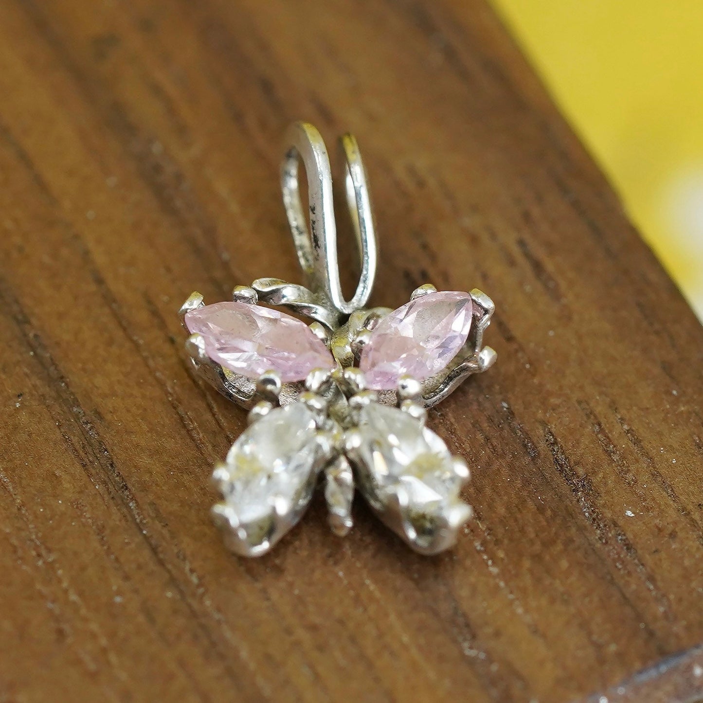 Vintage Sterling silver 925 handmade pendant with pink crystal butterfly