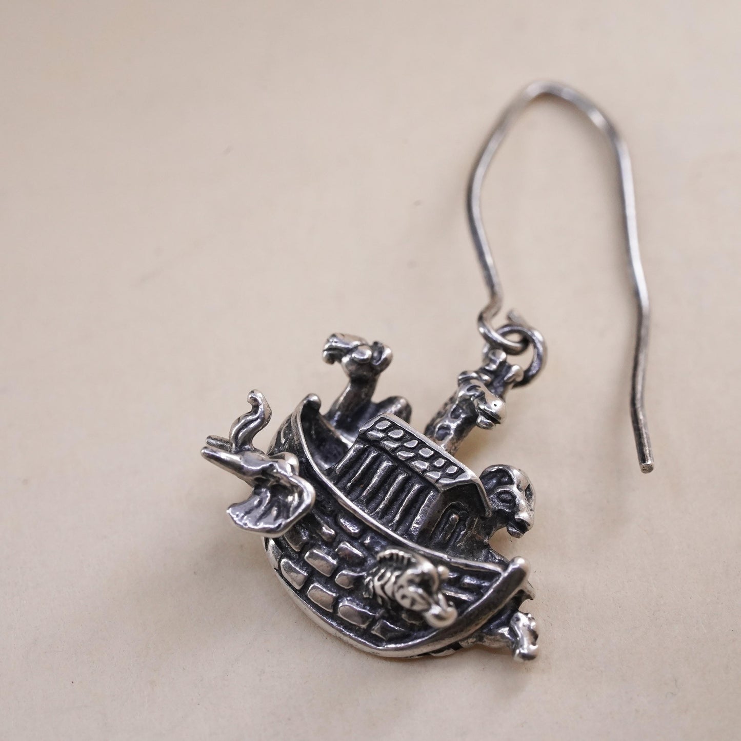 sterling silver single earring 925 Noah’s Ark boat charm zebra elephant giraffe