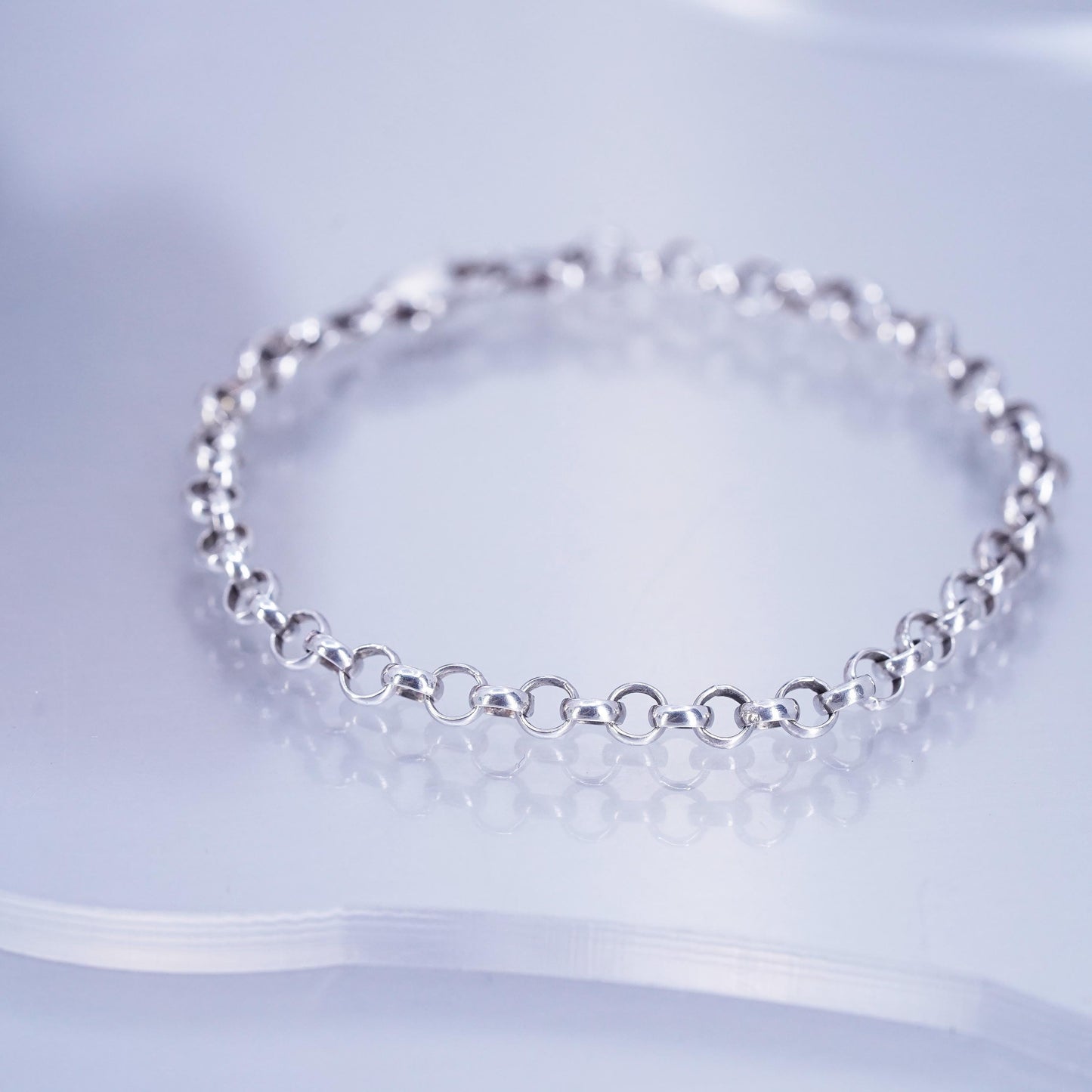 6.75” 4mm, vintage Sterling silver handmade bracelet, 925 bold circle chain
