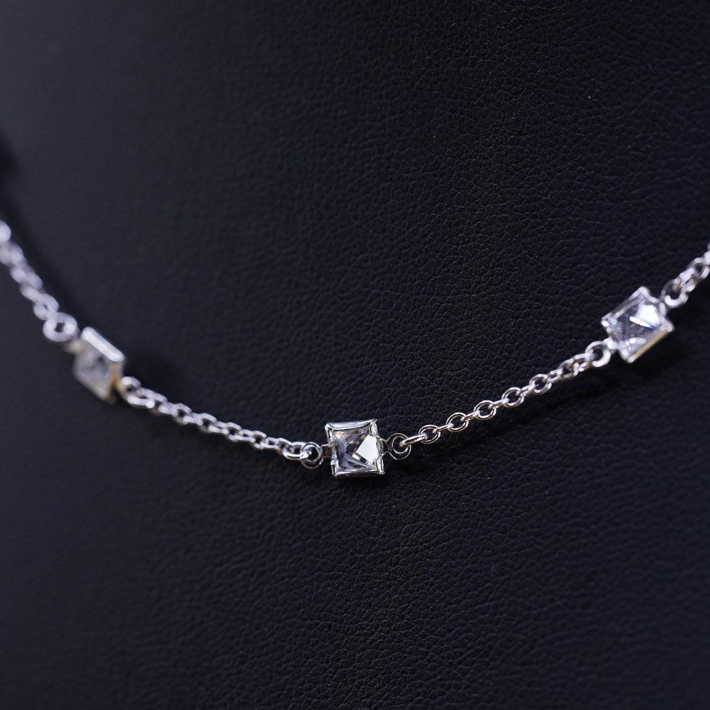 16”, vintage Sterling silver necklace, 925 circle chain with square Cz
