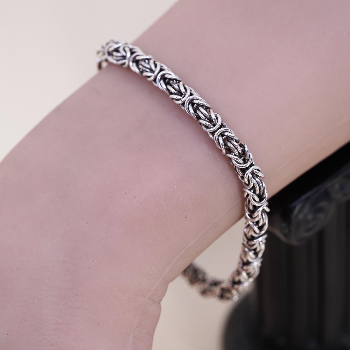 7.25", Italian bold Sterling silver bracelet, 925 Byzantine, birdcage chain