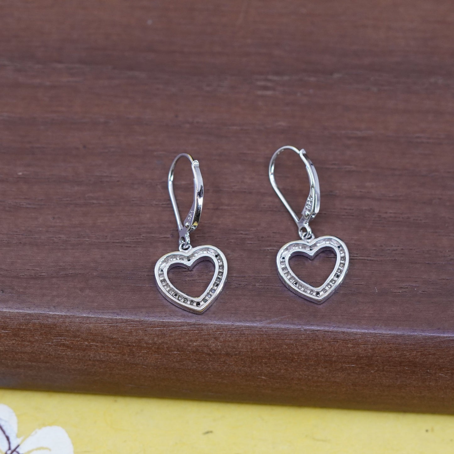 Vintage Sterling 925 silver handmade heart earrings with cluster diamond