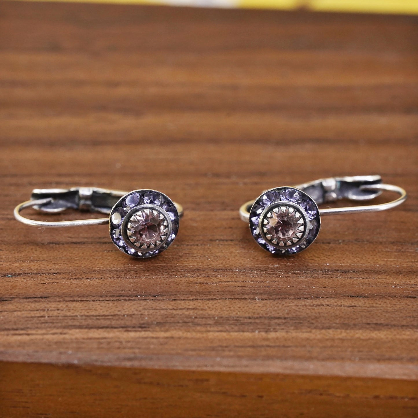 Vintage Liz Palacios Flower Dangle Clip On Earrings AB pink Crystals Estate