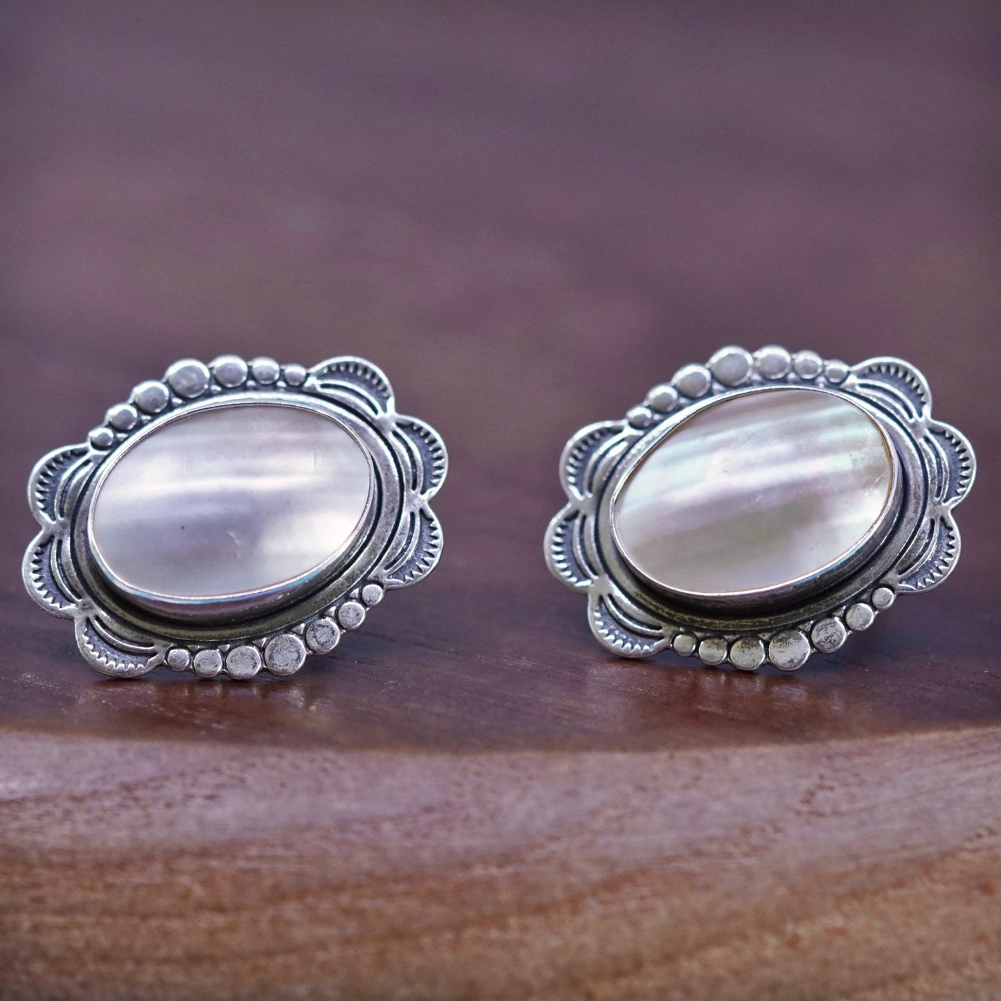 Quoc Turquoise Q.T. Sterling Silver Handmade Earrings, oval pearl 925 studs