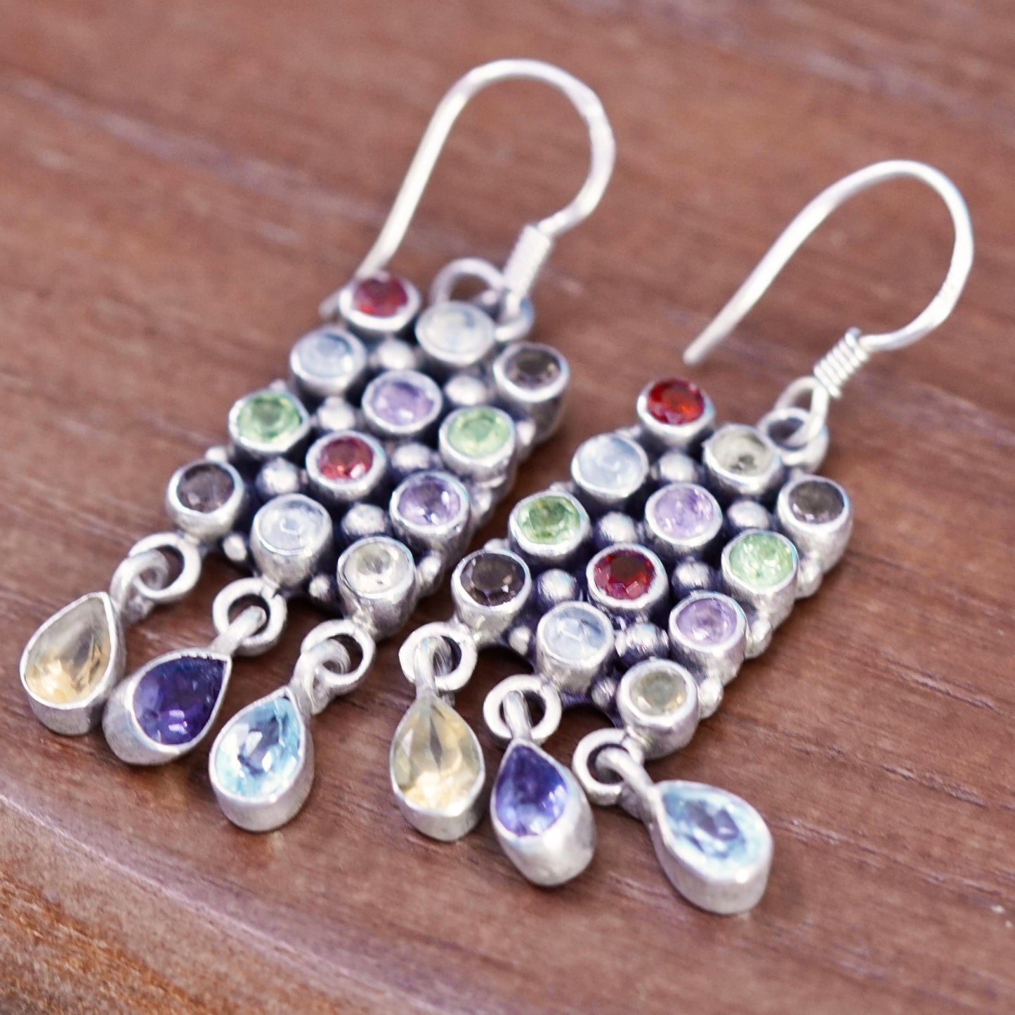 sterling silver 925 earrings w/ cluster amethyst peridot citrine ruby crystal,