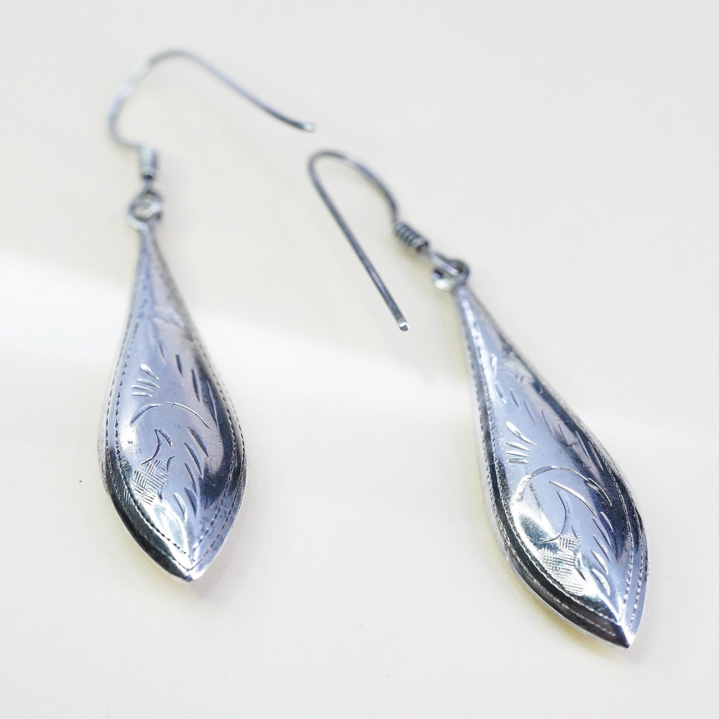Vintage sterling silver handmade earrings, puffy textured 925 teardrops