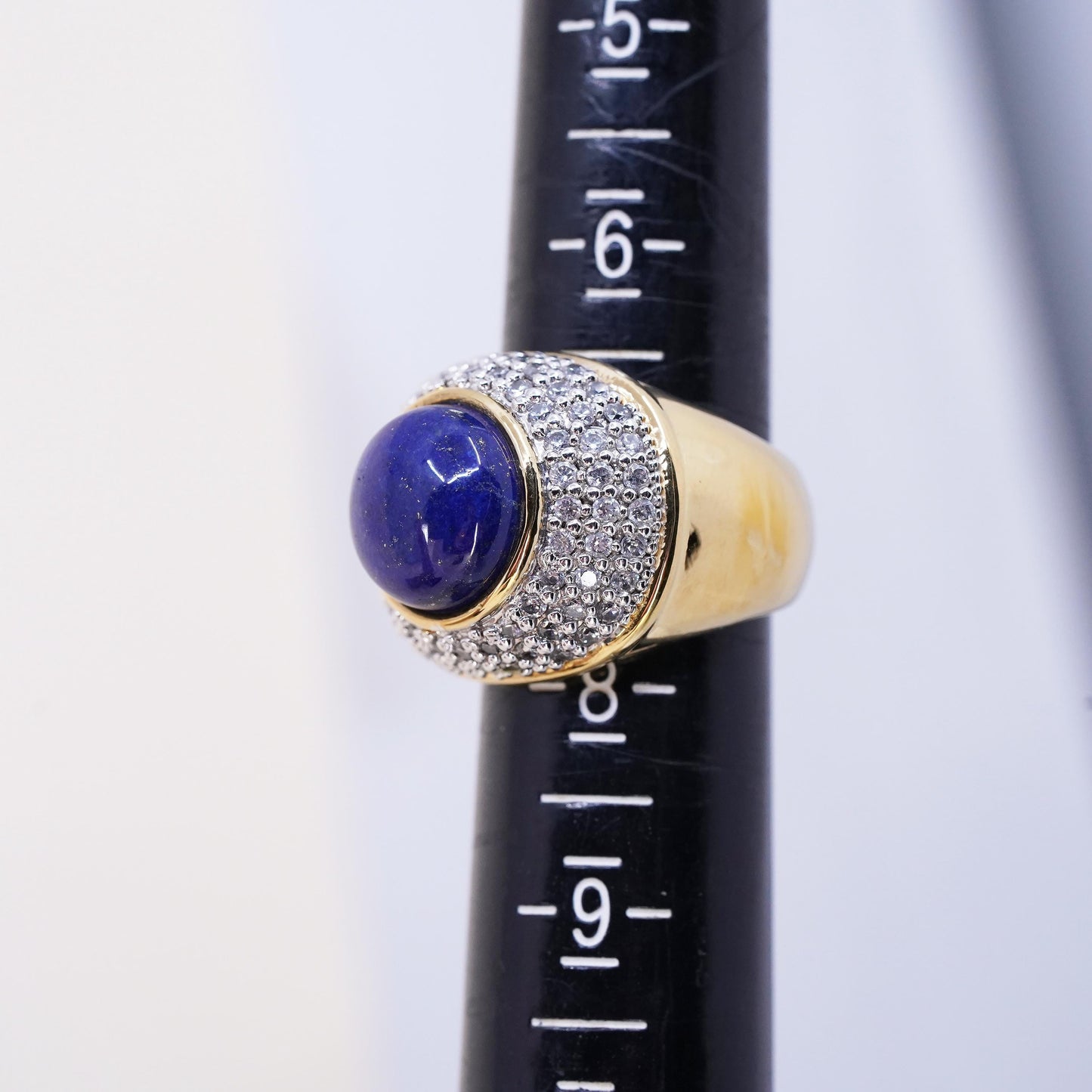Size 7, 14K GOLD Milor Italian Designer Cigar Band Dome Ring cluster cz lapis