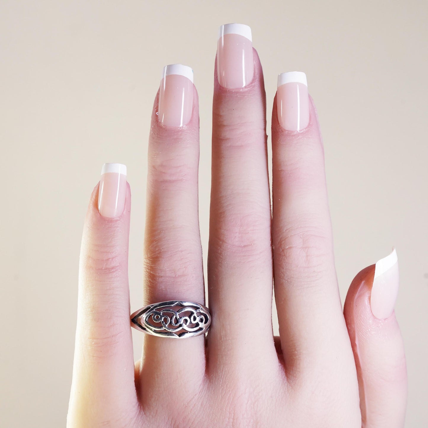 Size 8.75, Vintage sterling silver handmade filigree ring, 925 band