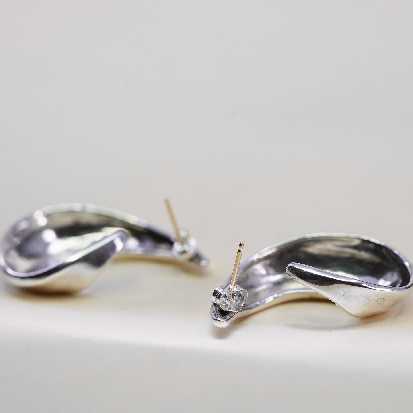 925 Sterling Silver Chunky Swirl Earrings, Bold Studs 14K yellow gold posts